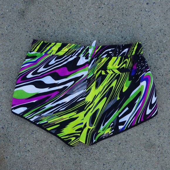 Fabletics M Carrie Running Shorts Neon Abstract Zebra Print Wicking - Picture 5 of 7